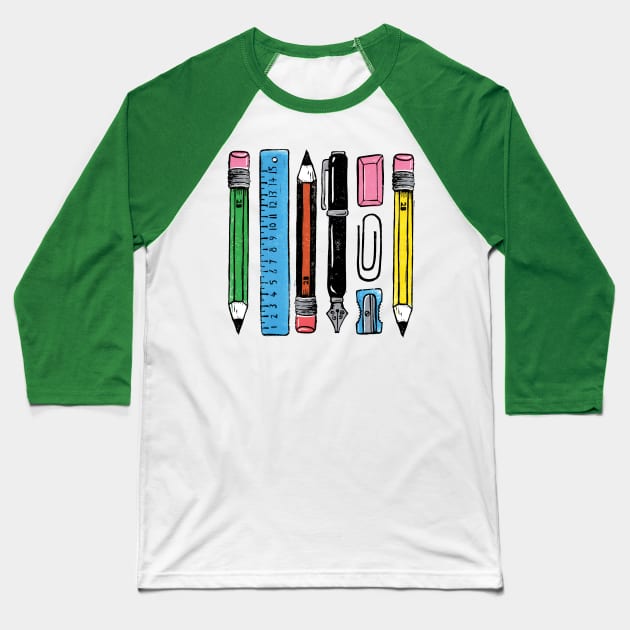 Pens and Pencils Baseball T-Shirt by Woah there Pickle